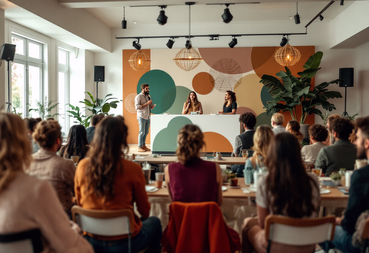 image of a person giving a presentation (for an ai saas company)